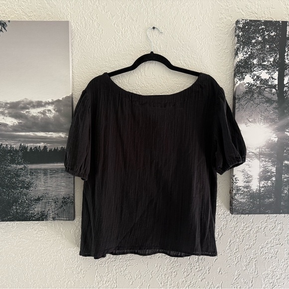 Neuflora Black 100% Cotton Top with Bow on Back and Puff Sleeves Loose Fit - Picture 12 of 16